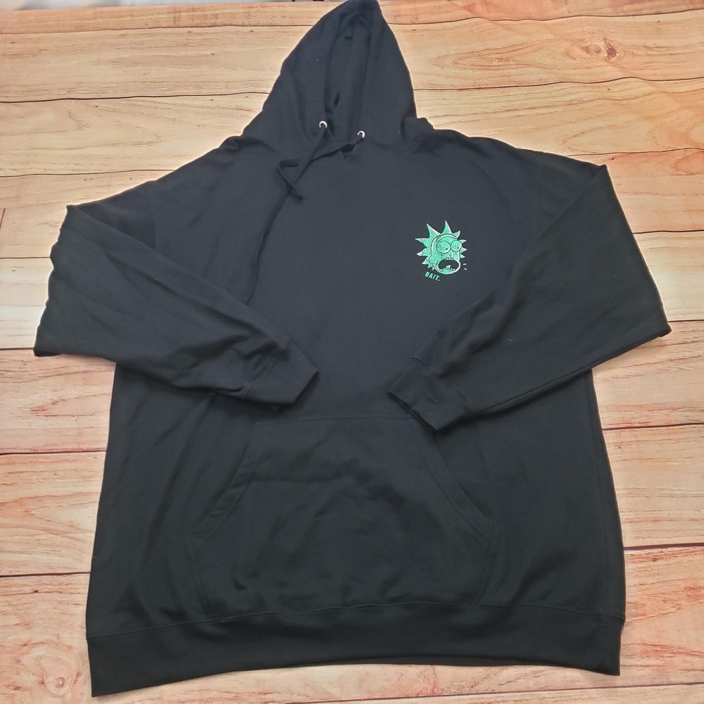 Rick And Morty BAIT Hoodie Mens 3XL Black Adult Swim Graphic Sweatshirt‎